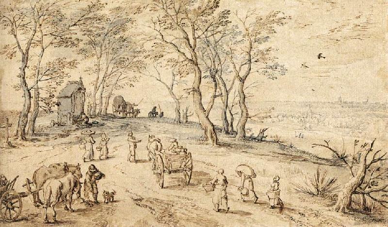 BRUEGHEL, Jan the Elder Villagers on their Way to Market f